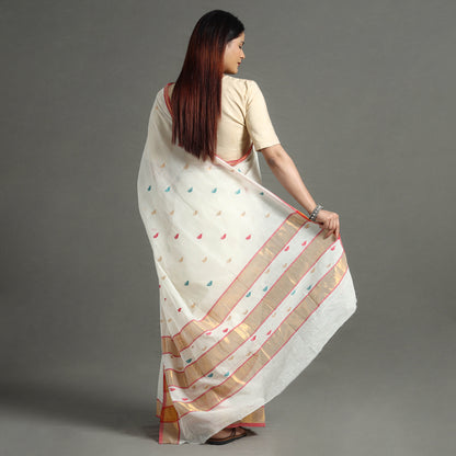 White - Traditional Venkatagiri Handloom Cotton Thread & Zari Buti Saree 27