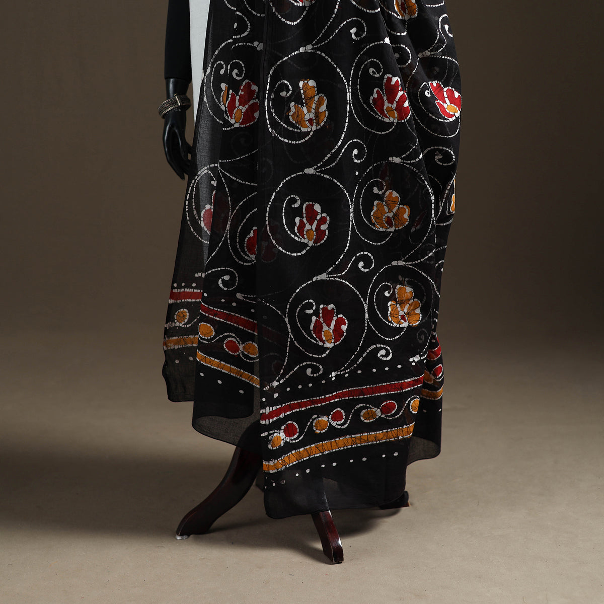 Brown - hand batik print cotton dupatta 43 - handcrafted