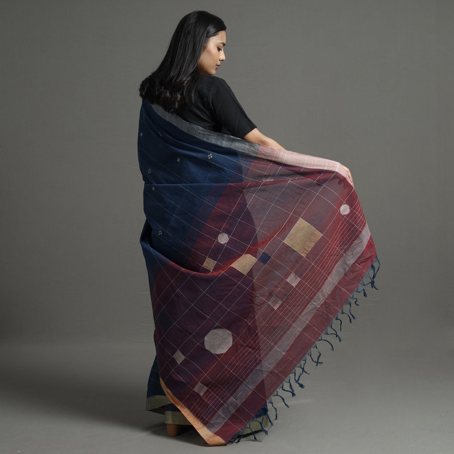 Blue - Srikakulam Jamdani Handspun Handloom Cotton Saree 27