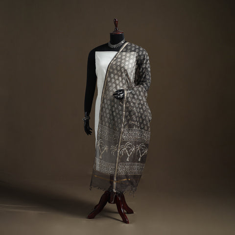 Brown - Pipad Hand Block Print Natural Dyed Kota Doria Cotton Dupatta 10