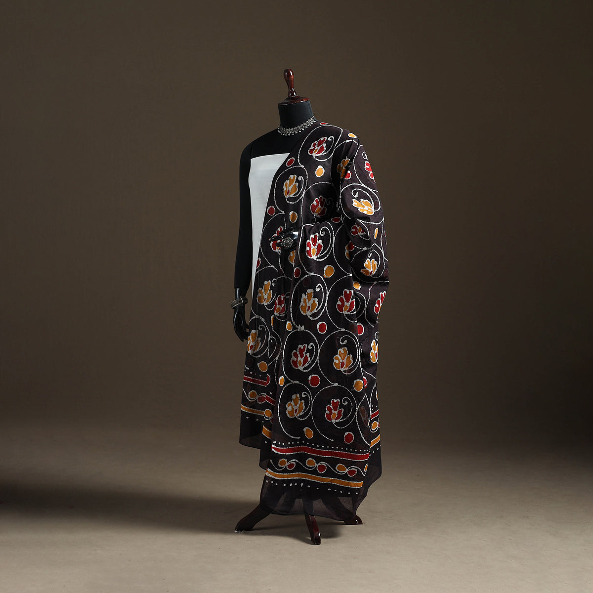 Brown - hand batik print cotton dupatta 39 - handcrafted