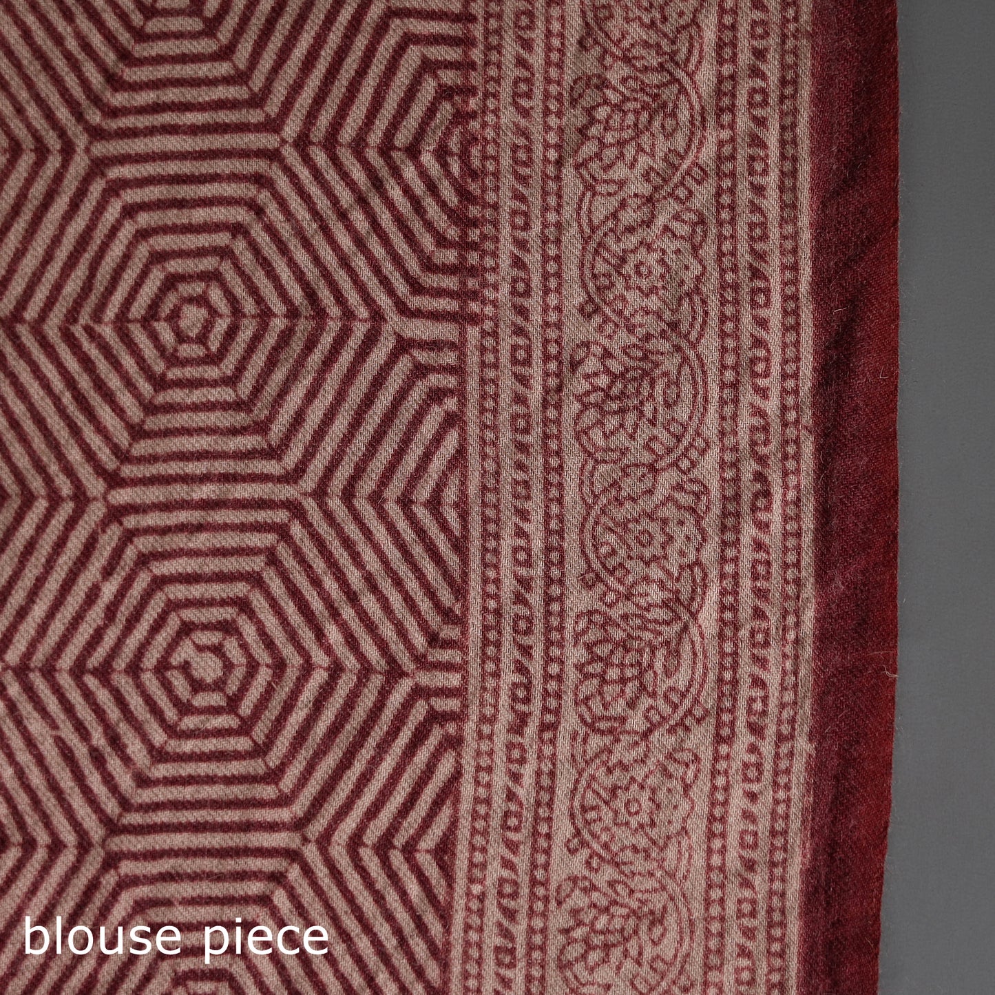 Maroon - Handwoven Merino Wool Bagh Block Print Saree 08