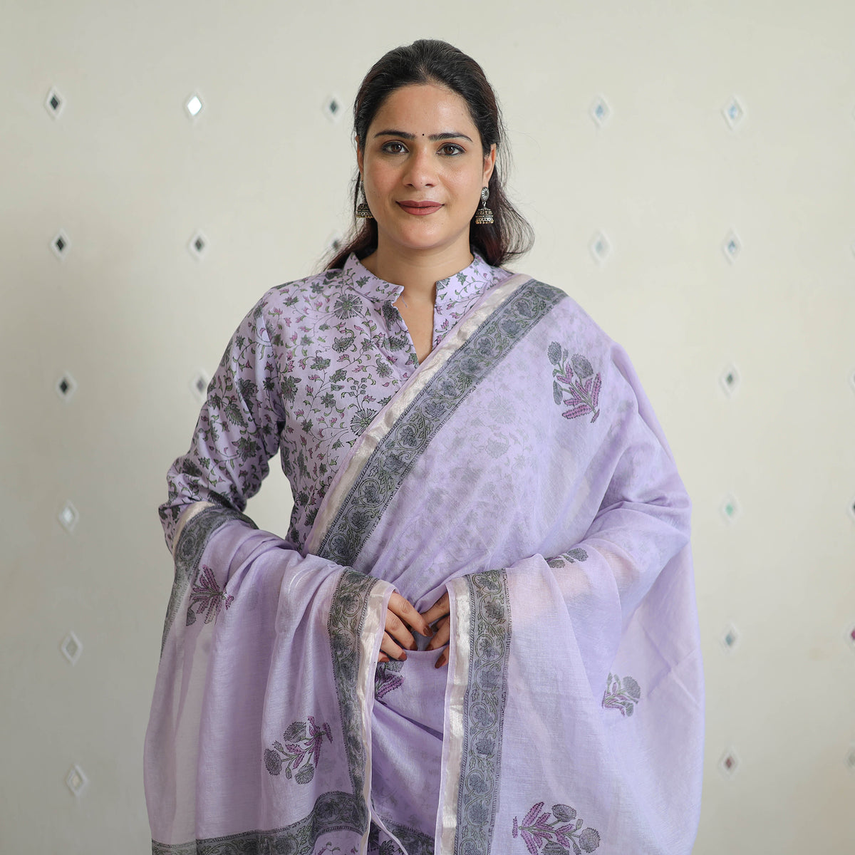 Purple - Sanganeri Block Print Cotton Kurta Suit Set 04