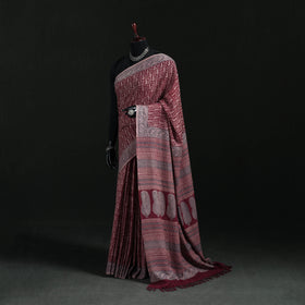 Handwoven Merino Wool Natural Dyed Hand Block Bagh Print Saree 10