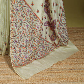 Yellow - hand embroidery pure chanderi silk printed kashida