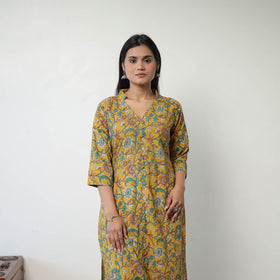Yellow - Printed Cotton Straight Kalamkari Kurta 09