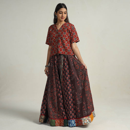 Multicolor - Kutch Block Printed 24 Kali Cotton Long Skirt 33