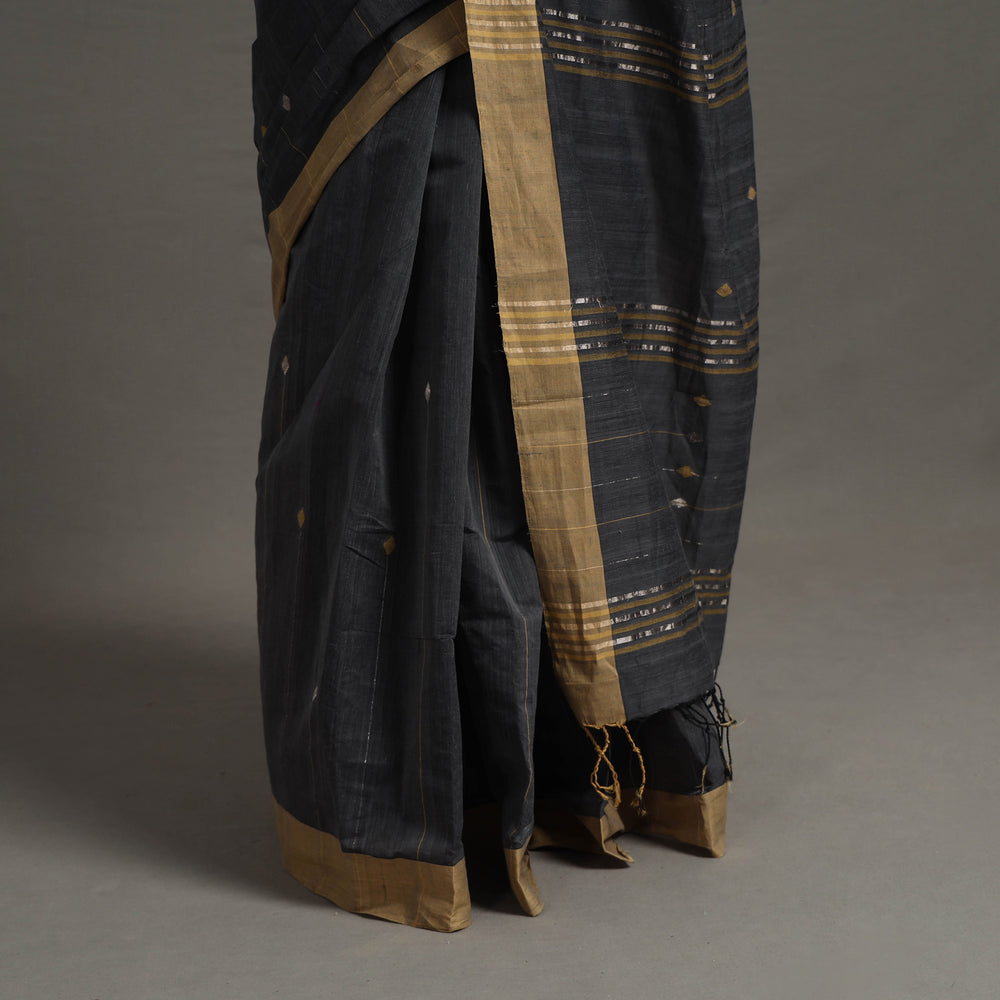 Black - Jamdani Buti Zari Stripe Cotton Handloom Saree 80