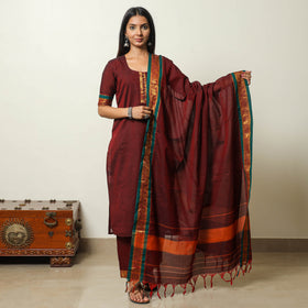  Cotton Maroon Dharwad Kurta Set with Palazzo & Dupatta