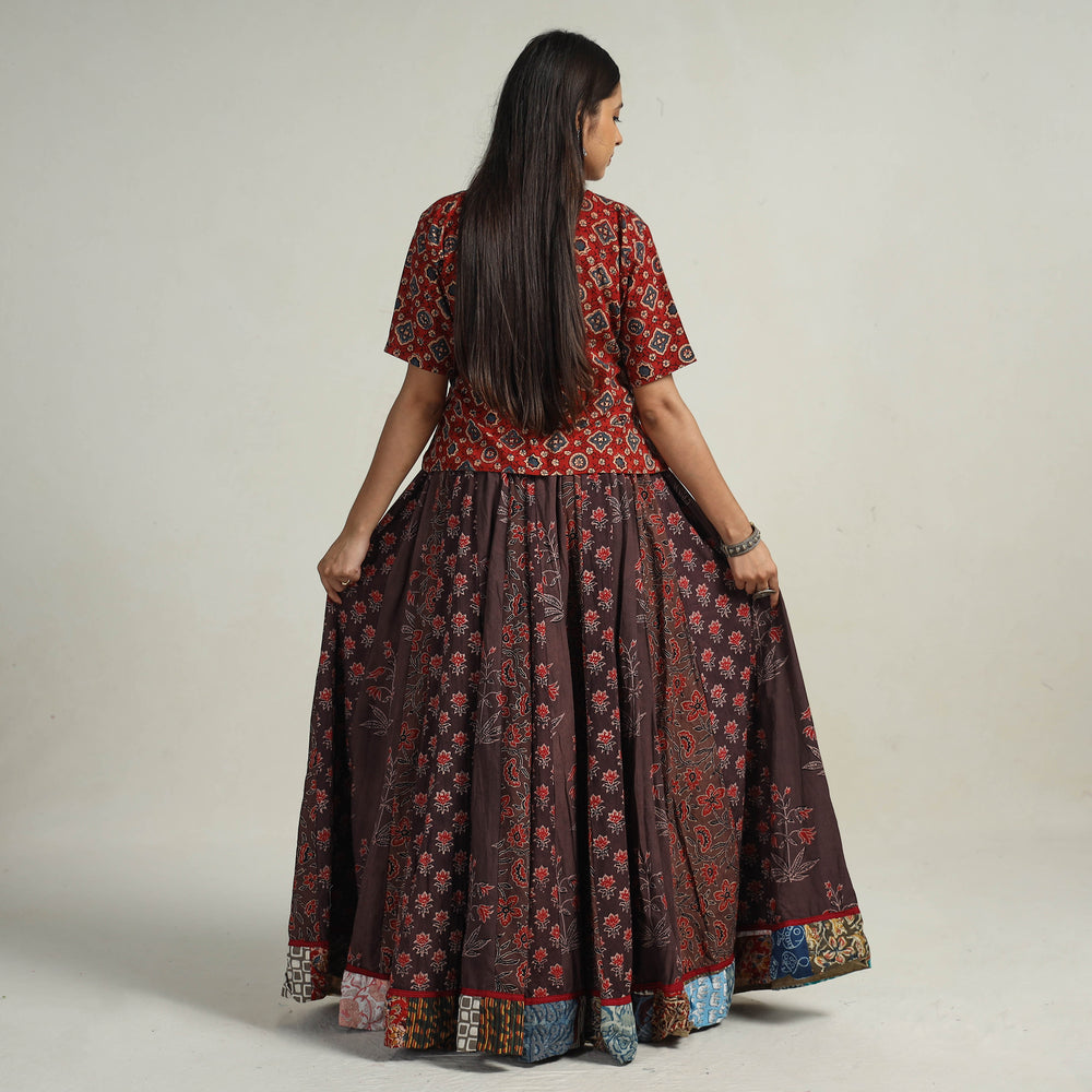 Multicolor - Kutch Block Printed 24 Kali Cotton Long Skirt 33