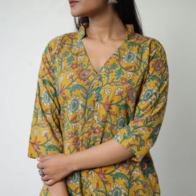 Yellow - Printed Cotton Straight Kalamkari Kurta 09