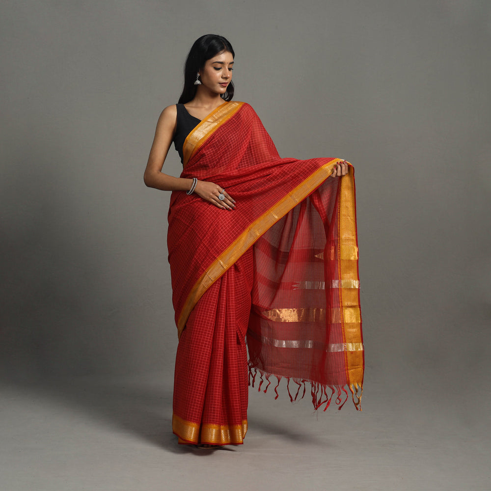 Checks Zari Dobby Cotton Handloom Saree 26