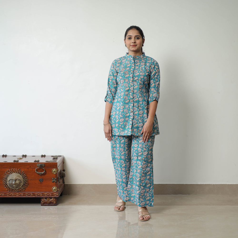 Green - Block Printed Cotton Sanganeri Co-Ord Set 09