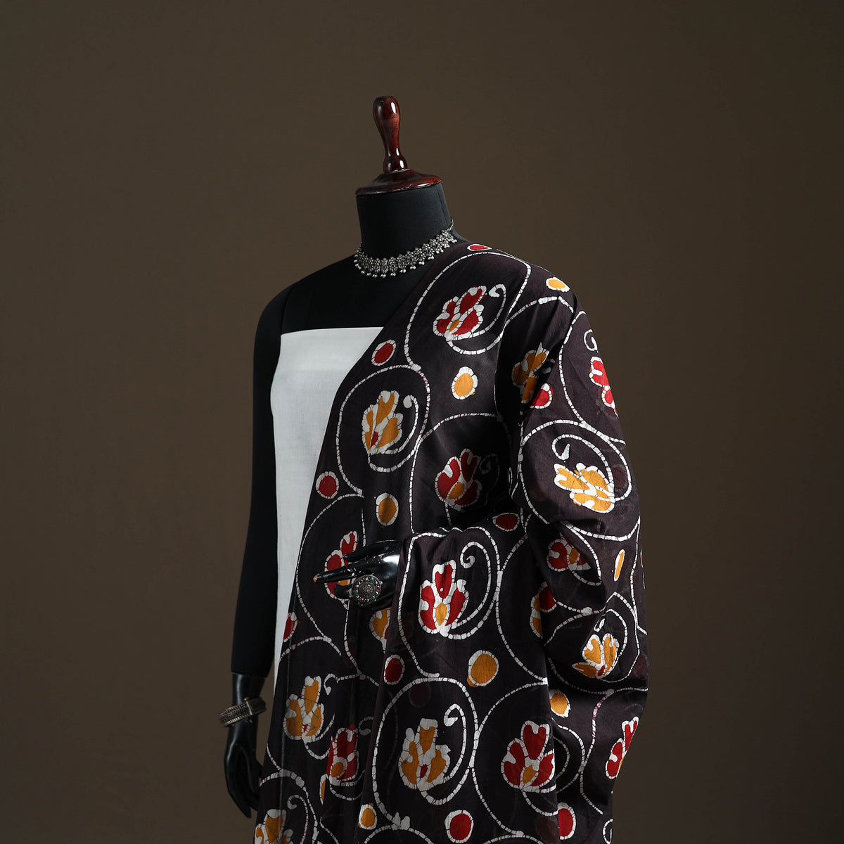 Brown - hand batik print cotton dupatta 39 - handcrafted