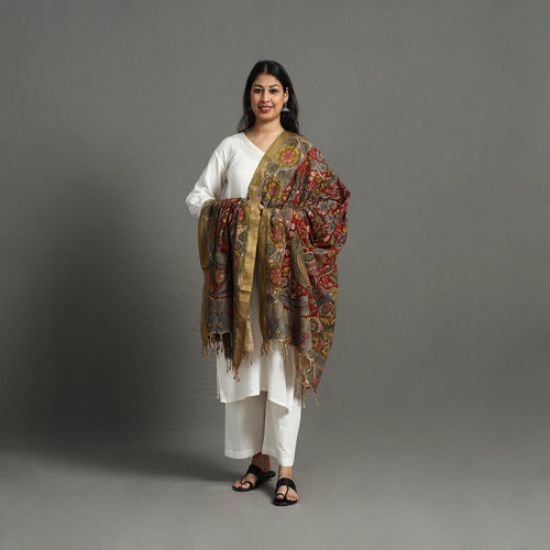 Mangalagiri Cotton Handpainted Pen Work Kalamkari Dupatta 29