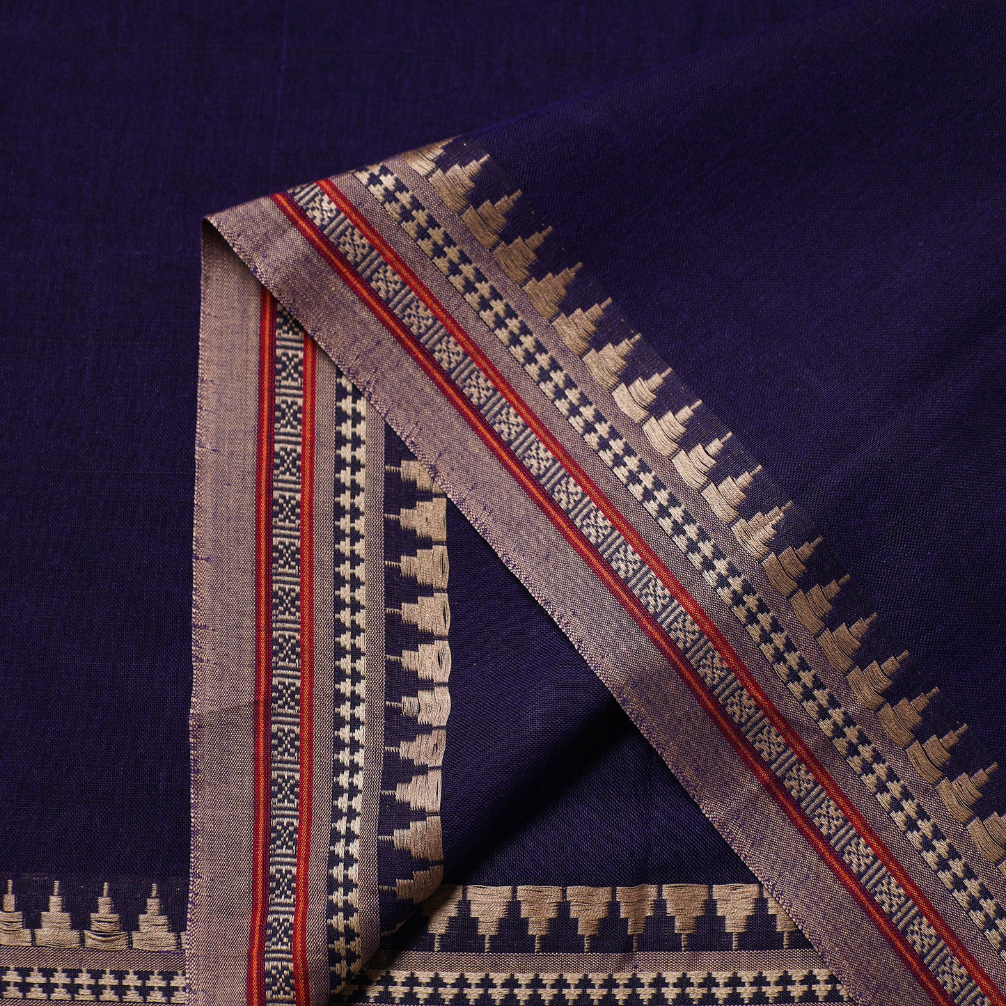 Blue Thread Border Dharwad Cotton Fabric