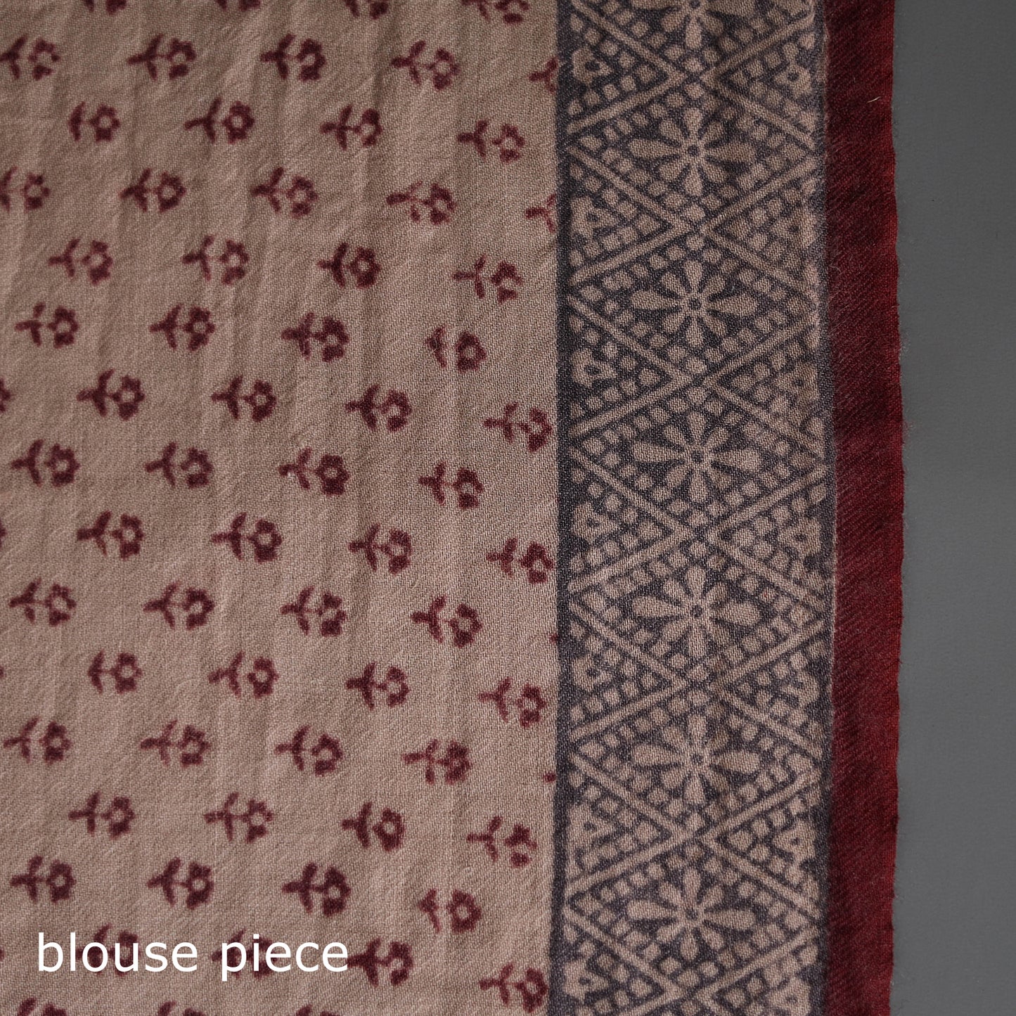 Maroon - Handwoven Merino Wool Bagh Block Print Saree 03