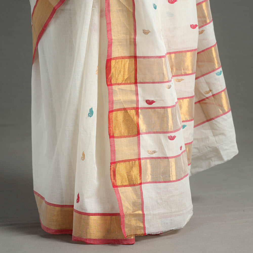 White - Traditional Venkatagiri Handloom Cotton Thread & Zari Buti Saree 27