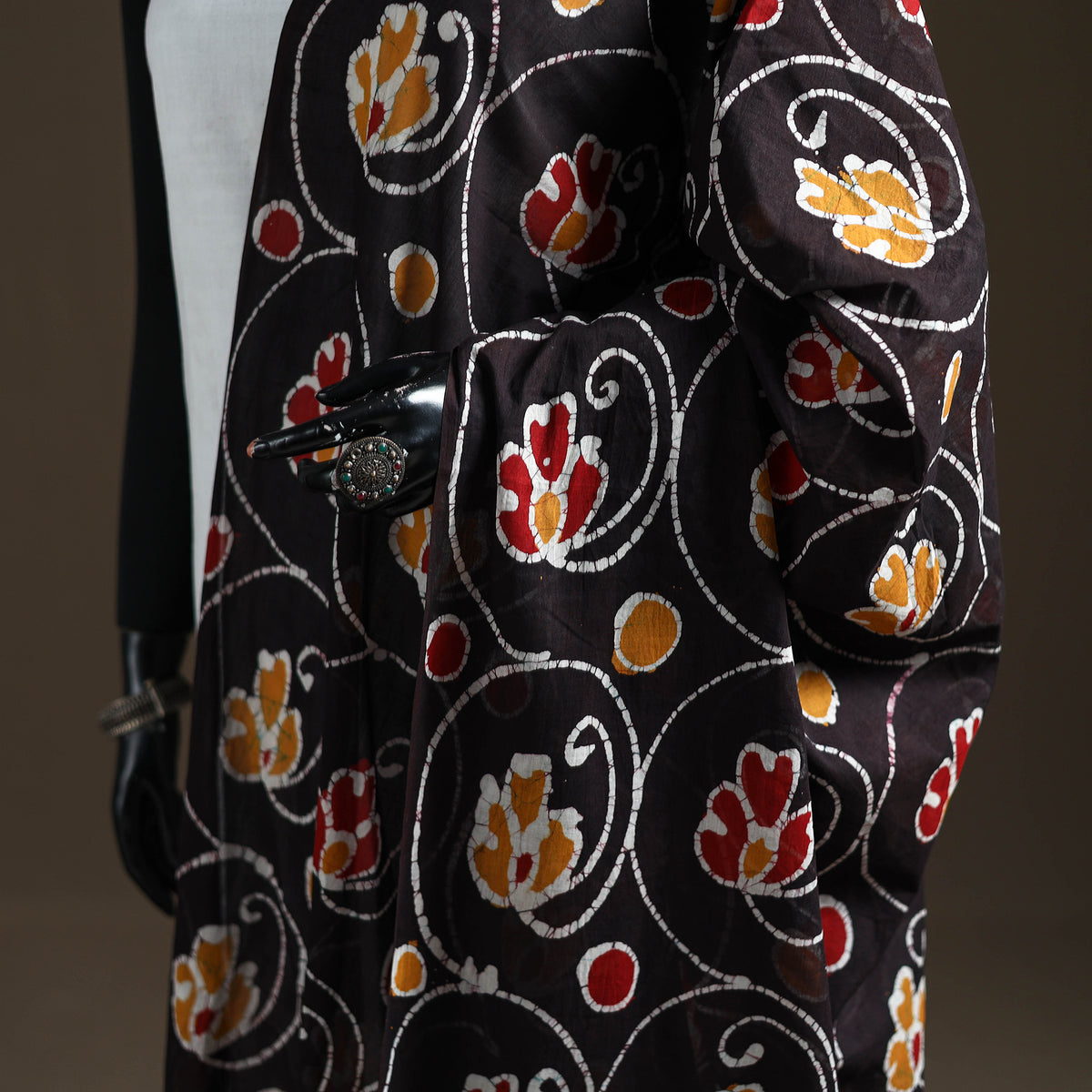 Brown - hand batik print cotton dupatta 39 - handcrafted