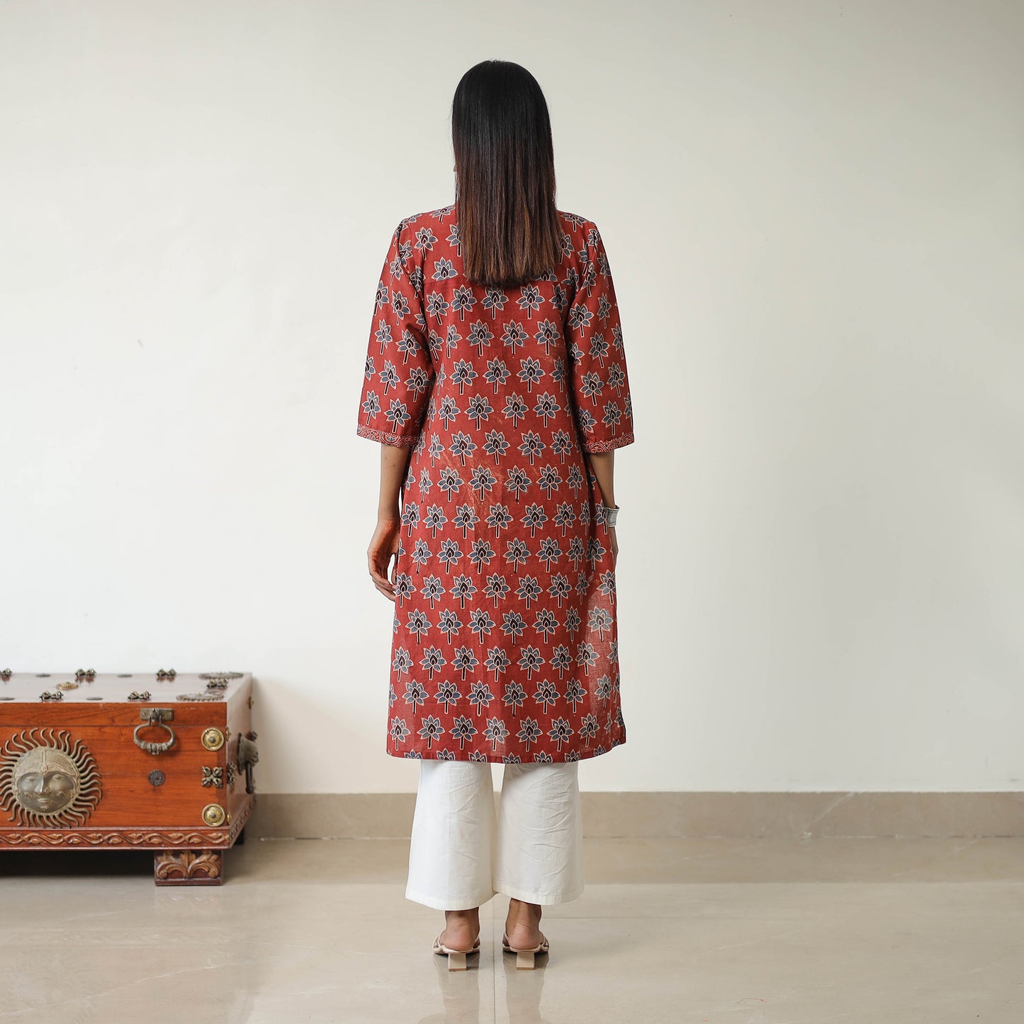 Red - Block Printed Cotton Straight Ajrakh Kurta 02