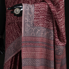 Handwoven Merino Wool Natural Dyed Hand Block Bagh Print Saree 10