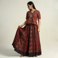 Red - Kutch Block Printed 24 Kali Cotton Long Skirt 20