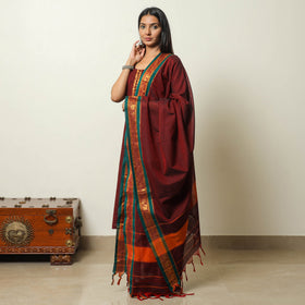  Cotton Maroon Dharwad Kurta Set with Palazzo & Dupatta