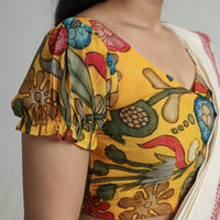 Yellow - Srikalahasti Handpainted Penwork Kalamkari Chanderi Silk Stitched Blouse 15