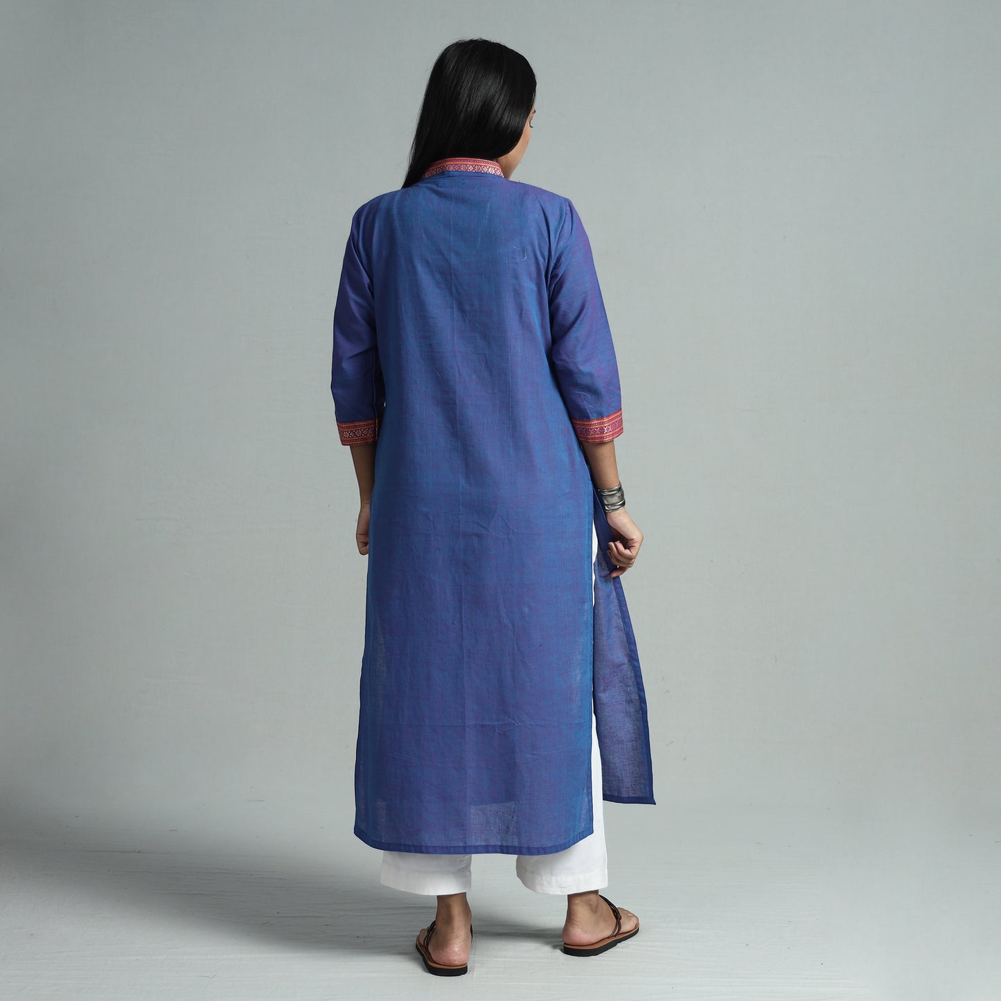 Blue - Dharwad Cotton Straight Kurta with Ajrakh Patchwork