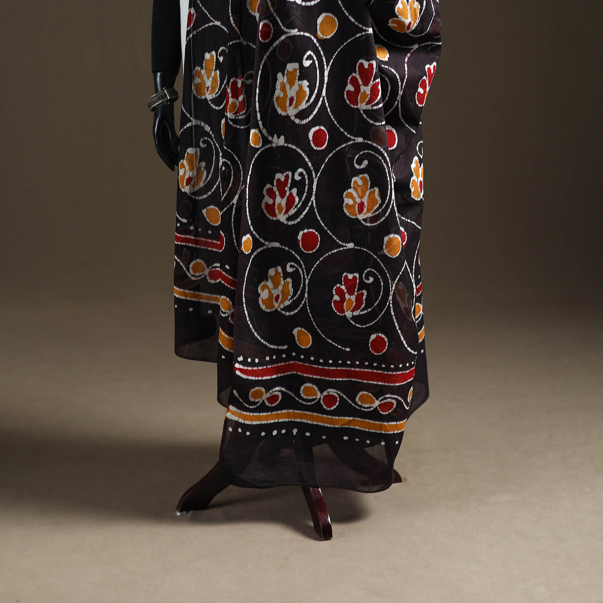 Brown - hand batik print cotton dupatta 39 - handcrafted