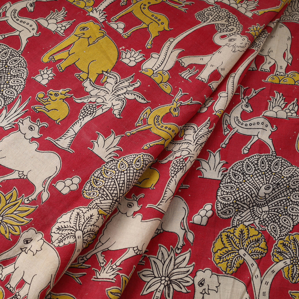 Red - Printed Cotton Kalamkari Fabric 13