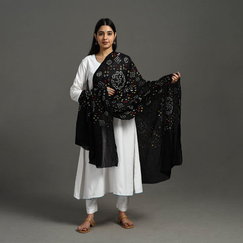 Black - Kutch Tie & Dye Cotton Bandhani Dupatta 07