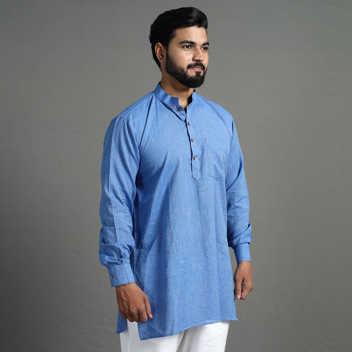 Plain Handloom Cotton Men Short Kurta