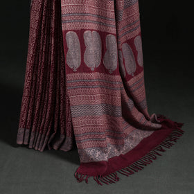 Handwoven Merino Wool Natural Dyed Hand Block Bagh Print Saree 10