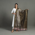 Brown - handloom silk cotton zari work stripe maheshwari