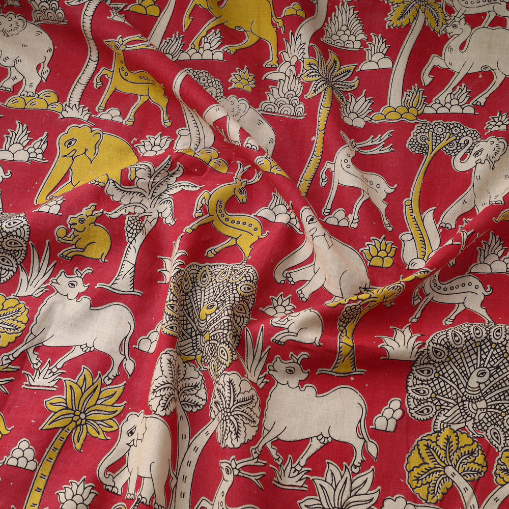 Red - Printed Cotton Kalamkari Fabric 13