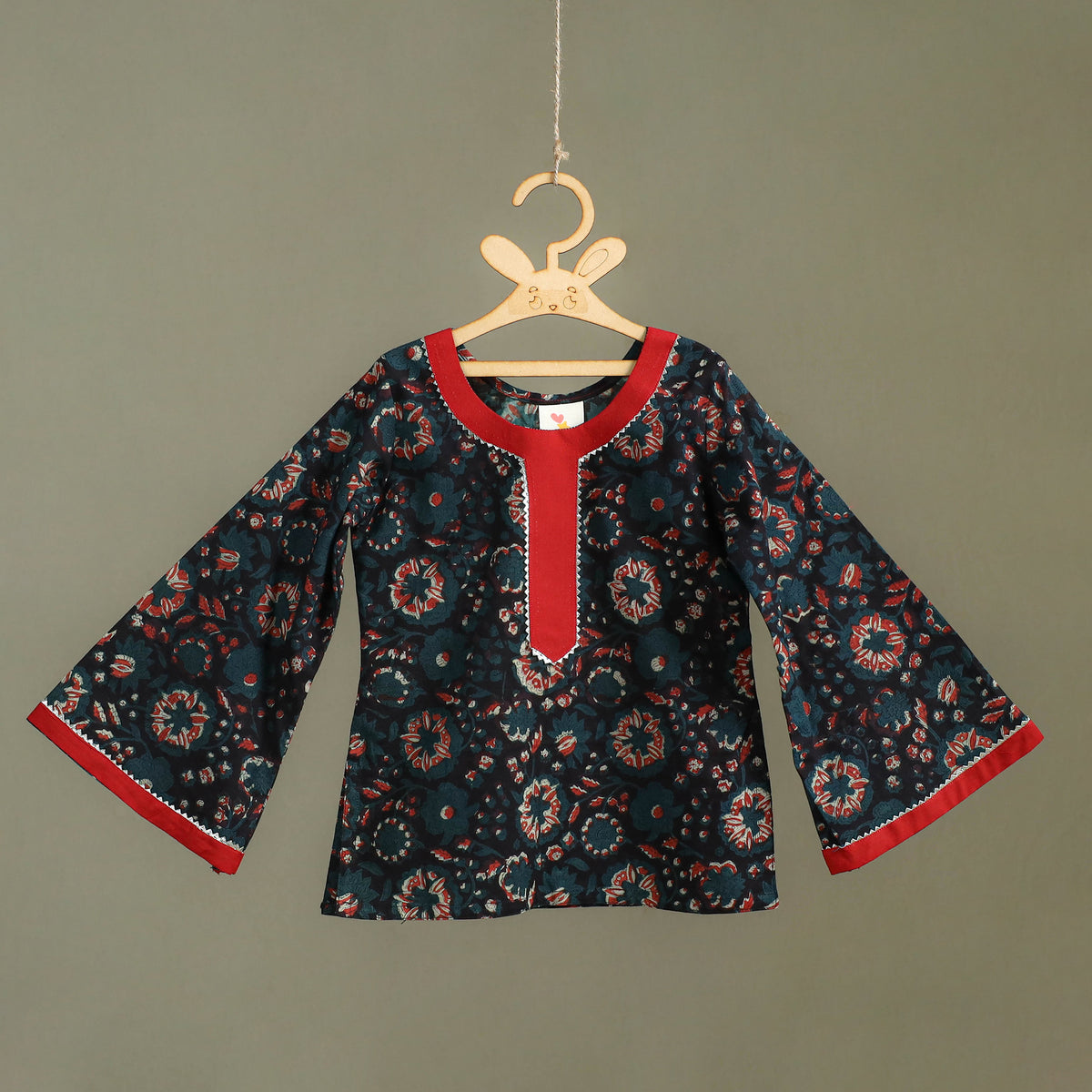 Girls Gota Work Bagru Block Print Cotton Kurta with Sharara Set (3-4 Years) 50