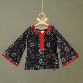 Girls Gota Work Bagru Block Print Cotton Kurta with Sharara Set (3-4 Years) 50