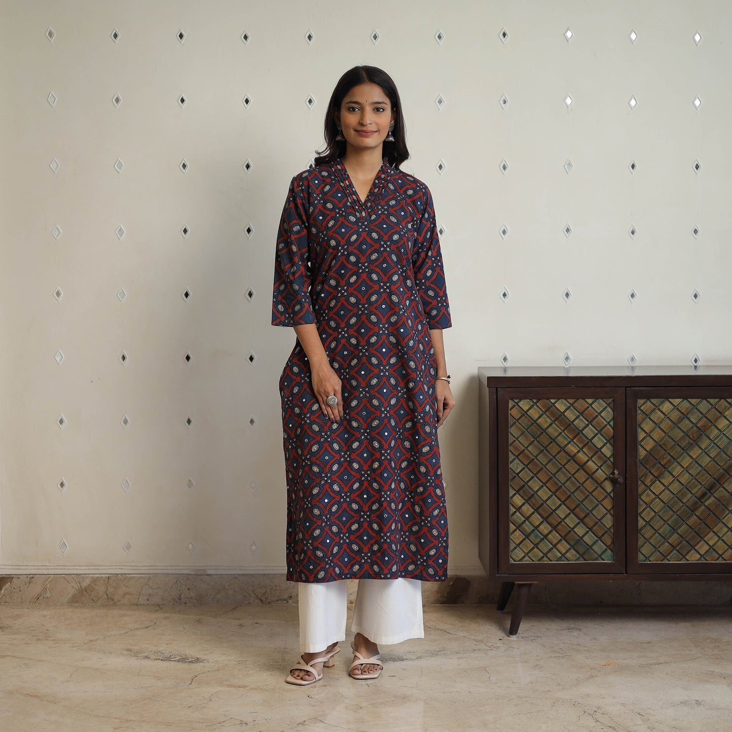 Multicolor - Sequins Work Cotton Straight Ajrakh Print Kurta 08