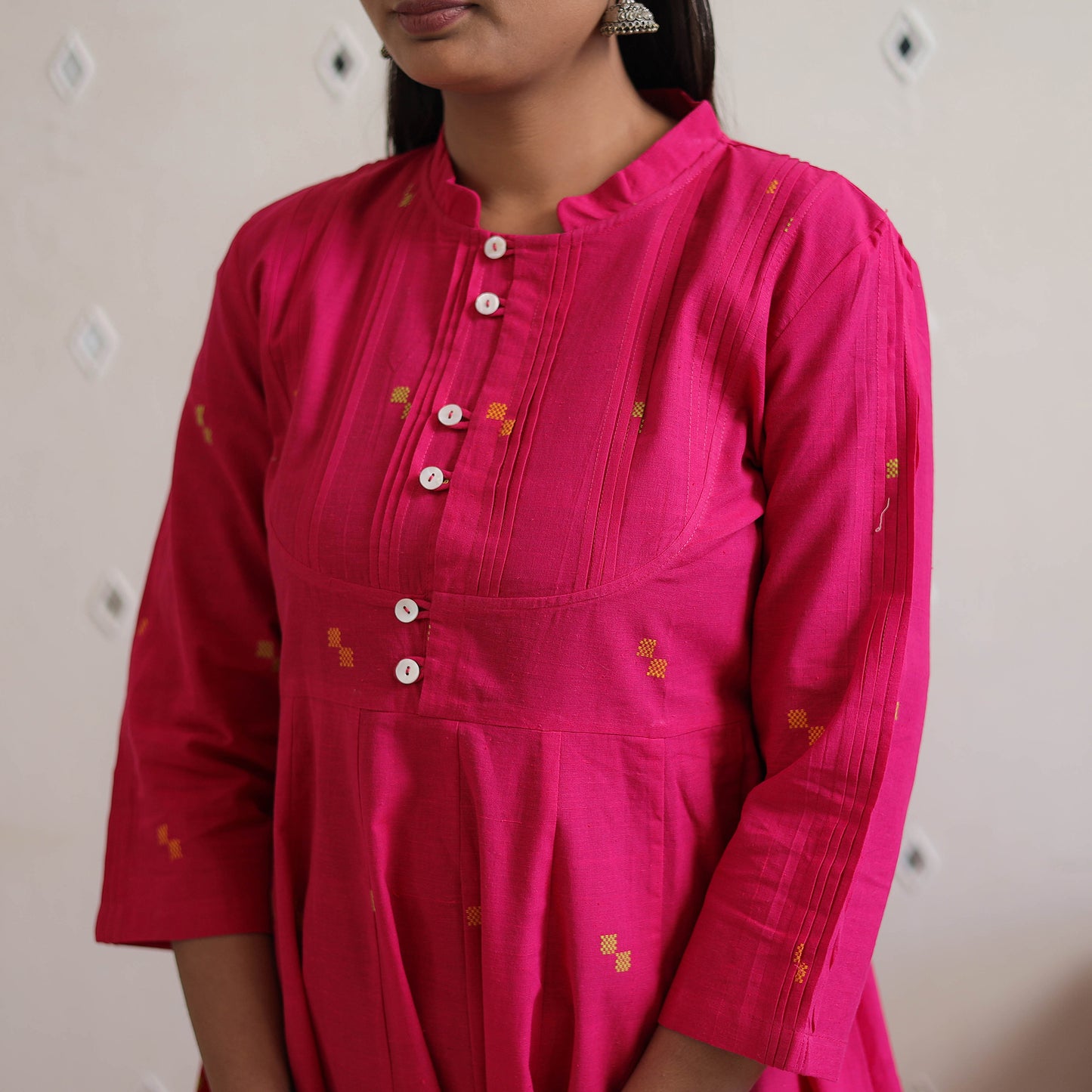 Pink - Handwoven Cotton Anarkali Jamdani Kurta 17