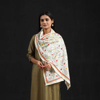 Off White - Handloom Tussar Silk  Bengal Kantha Work Stole 72