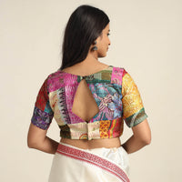 Multicolor - Hand Embroidery Silk Cotton Patchwork Kantha Stitch Blouse 03