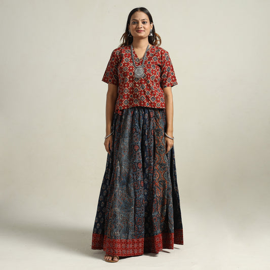 Ajrakh Block Printed 24 Kali Patchwork Cotton Long Skirt 18