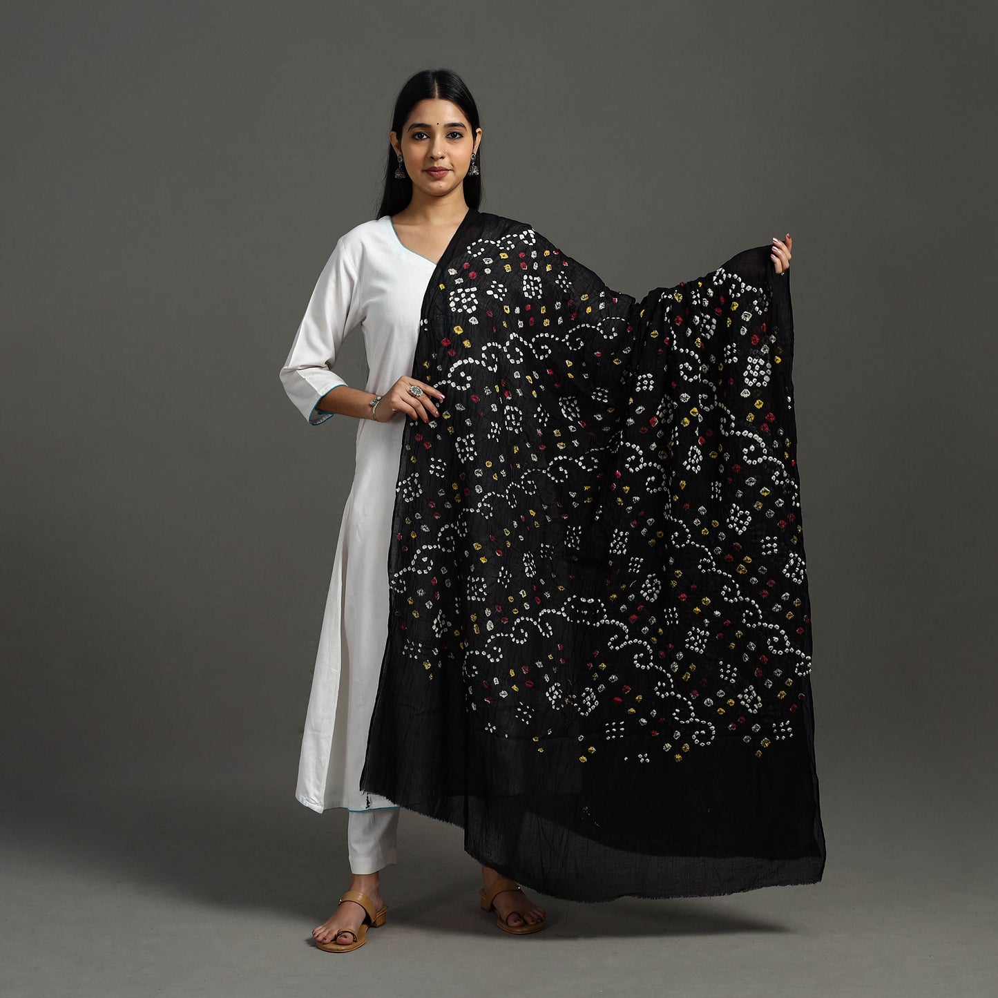 Black - Kutch Tie & Dye Cotton Bandhani Dupatta 08