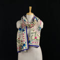 Beige - Ranihati Chanderi Silk Hand Embroidered Stole 79