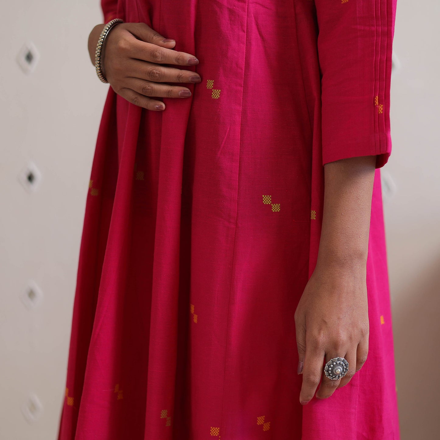 Pink - Handwoven Cotton Anarkali Jamdani Kurta 17