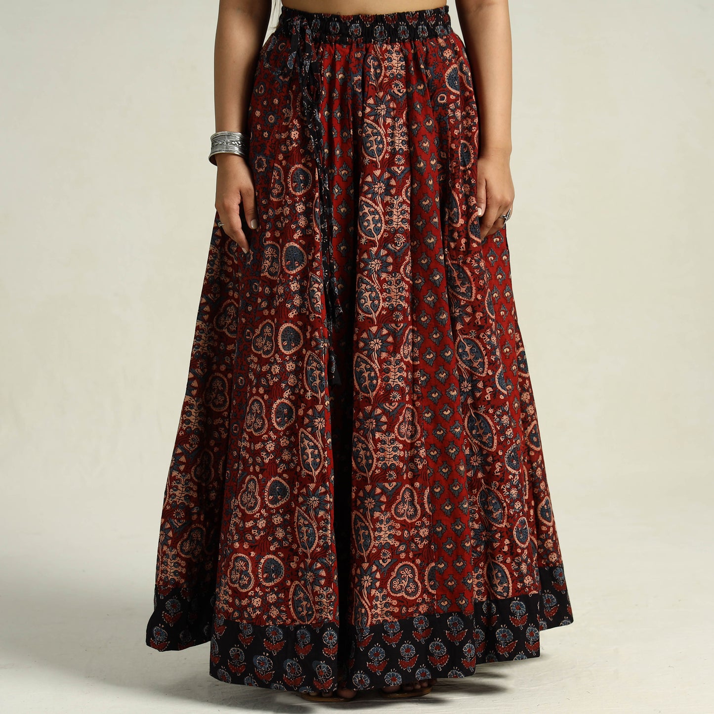 Red - Kutch Block Printed 24 Kali Cotton Long Skirt 20