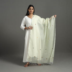  Light Yellow Hand Embroidery Cotton Kota Doria Dupatta