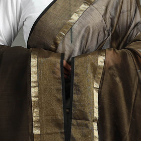 Brown - handloom silk cotton zari work stripe maheshwari