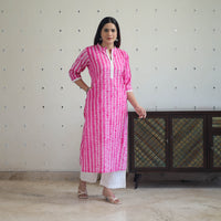 Pink - Tie & Dye Cotton Straight Shibori Kurta 09